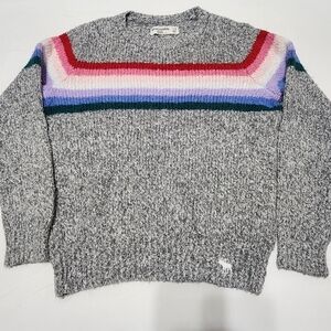 abercrombie kids A&F Girls Striped Rainbow Sweater Kids Heather Grey so soft 7-8